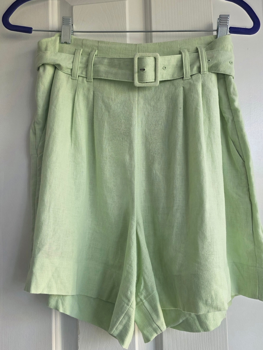 Abercrombie & Fitch Light Green High-Waist Belted Shorts